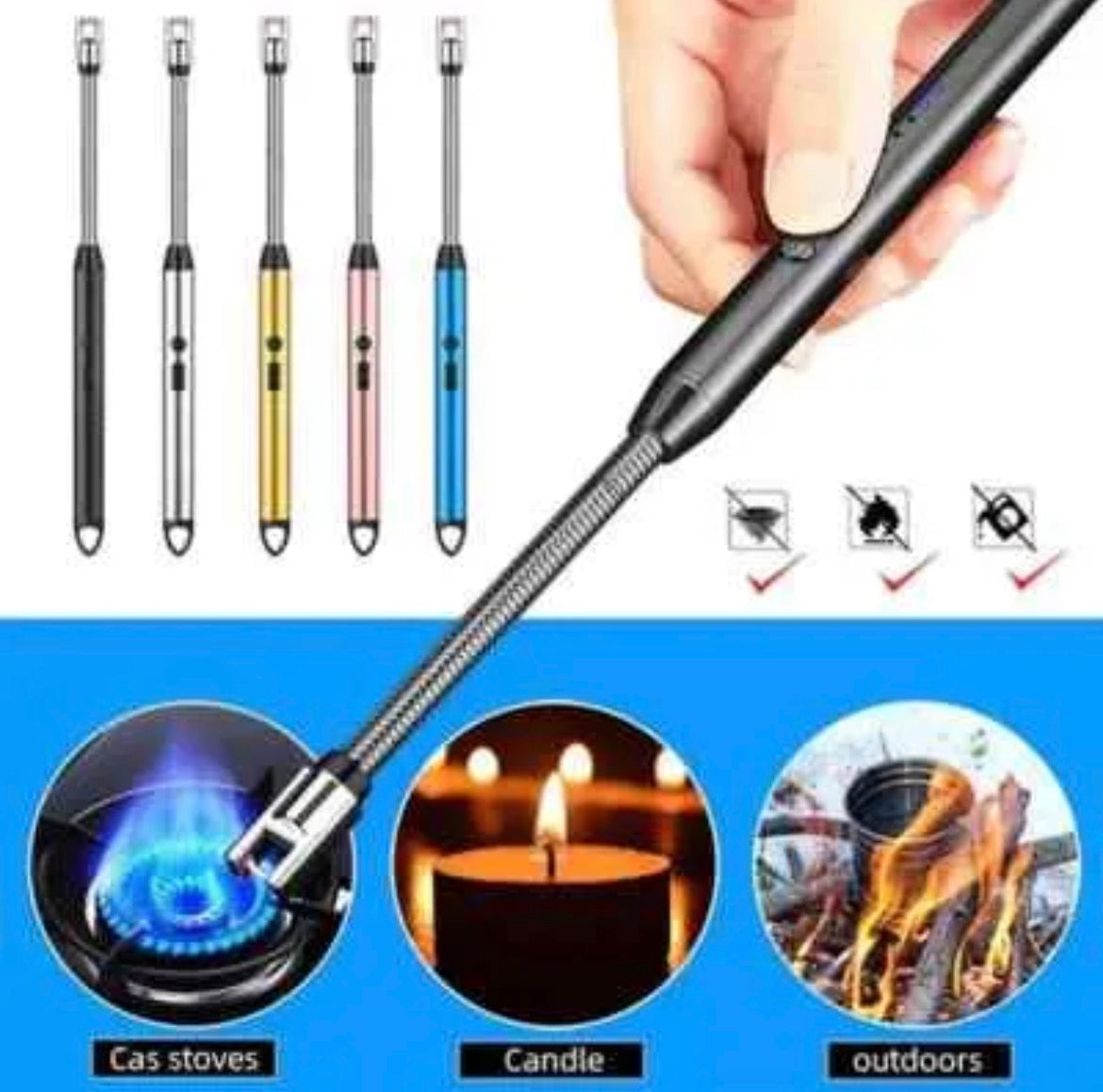 USB Rechargeable Flameless Electric Plasma Arc Lighter – Windproof Long Neck Lighter for Candle Lighting, Stove, and Grill